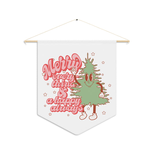 Merry Everything And A Happy Always Cute Christmas Tree Retro Christmas Wall Hanging Banner Flag