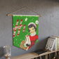 Hi Christmas Lady Shopper Mid Century Retro Christmas Print Wall Hanging Banner Flag