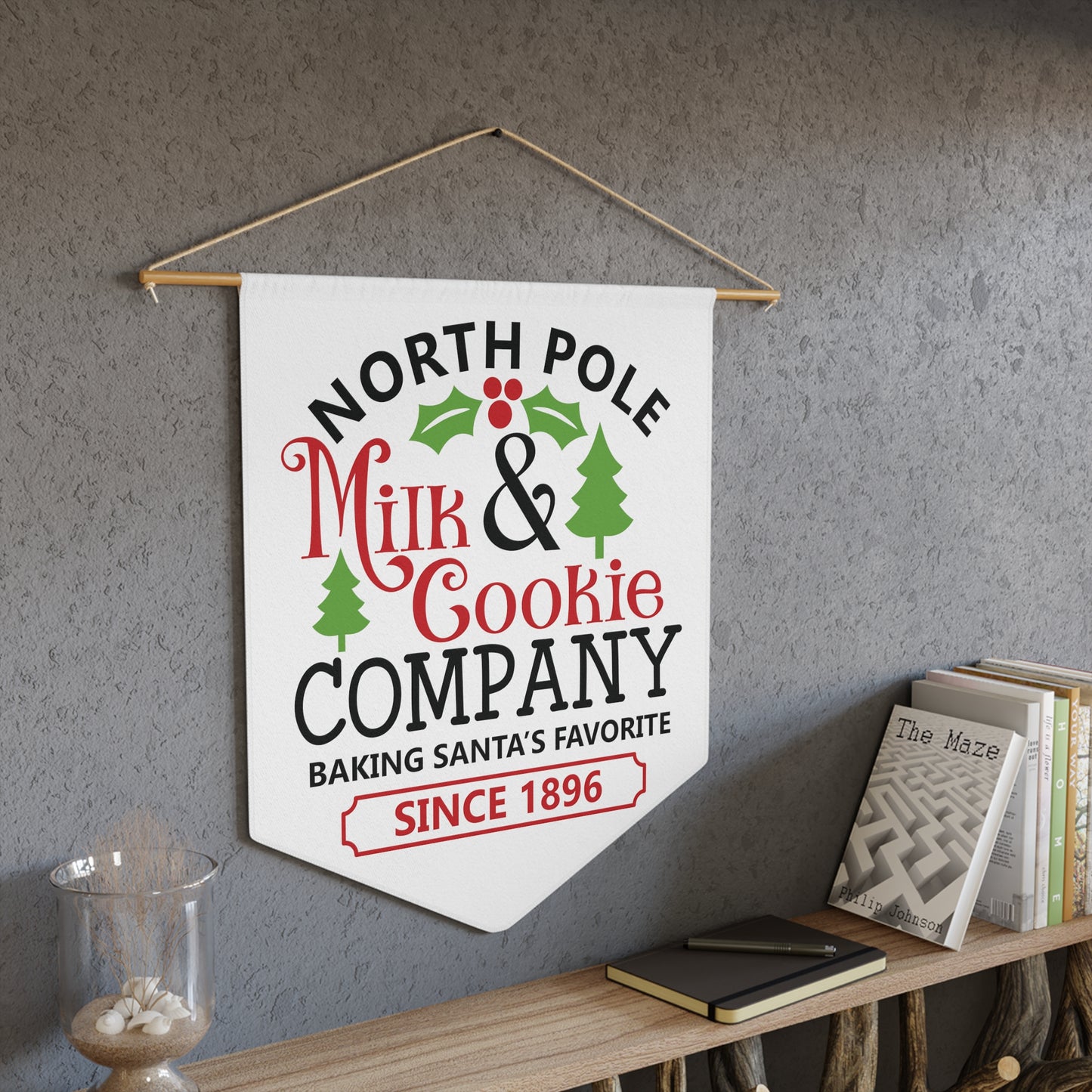 North Pole Milk And Cookie Company Christmas Print Wall Hanging Banner Flag