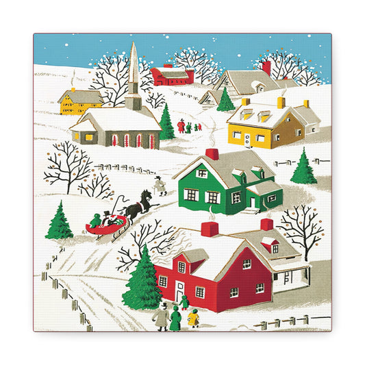 Christmas Village Town Retro Christmas Print Canvas Gallery Wrap