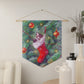 Christmas Kitten Sleeping In Stocking In Christmas Tree Retro Christmas Print Wall Hanging Banner Flag