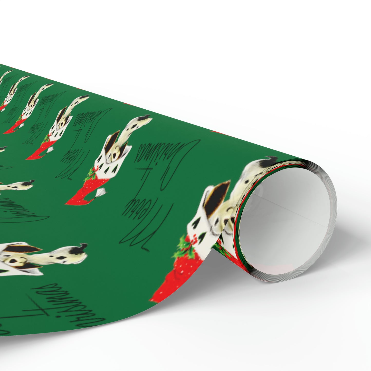 Merry Christmas Dalmation In A Santa Hat Mid Century Retro Christmas Print Holiday Gift Wrap Paper - Glossy Or Matte