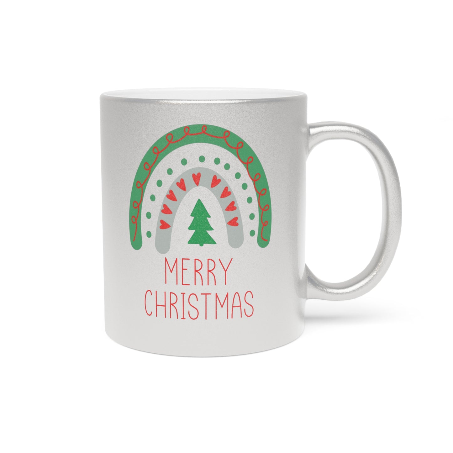 Merry Christmas Boho Rainbow Christmas Silver Metallic Mug