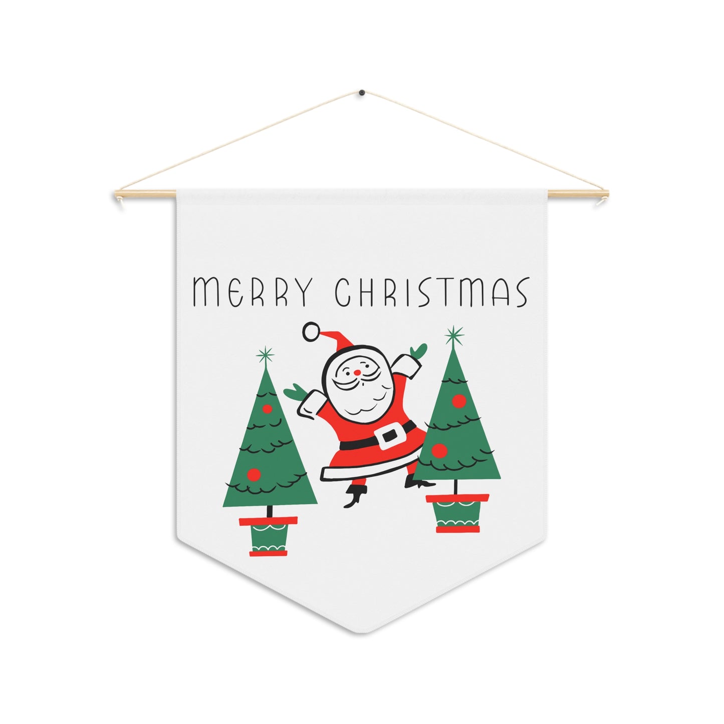 Merry Christmas Santa Christmas Trees Mid Century Retro Christmas Print Wall Hanging Banner Flag