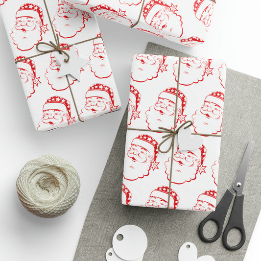 Red Santa Mid Century Retro Christmas Print Holiday Gift Wrap Paper - Glossy Or Matte