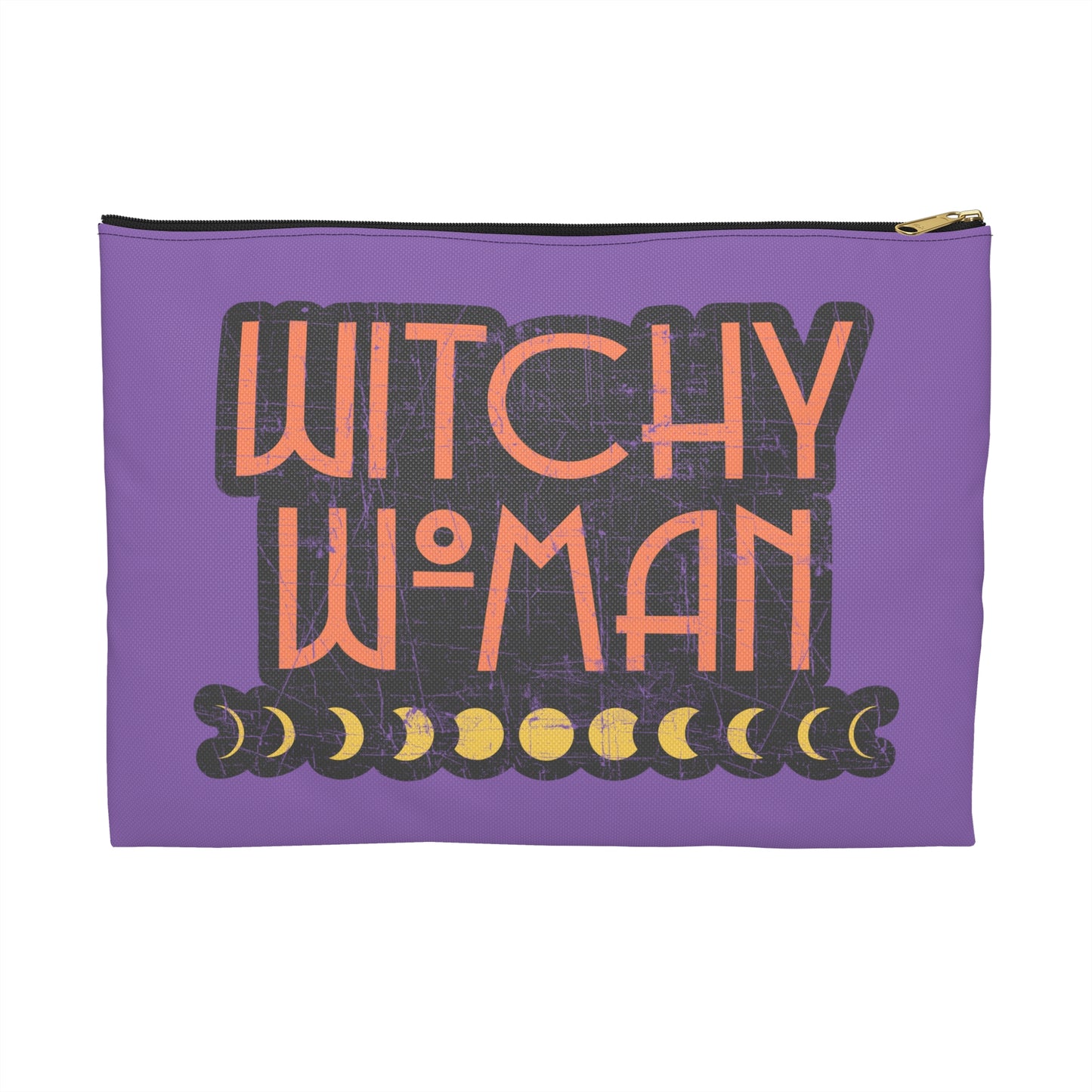 Witchy Woman Moons Distressed Celestial Halloween Print Polyester Accessory Pouch Travel Bag