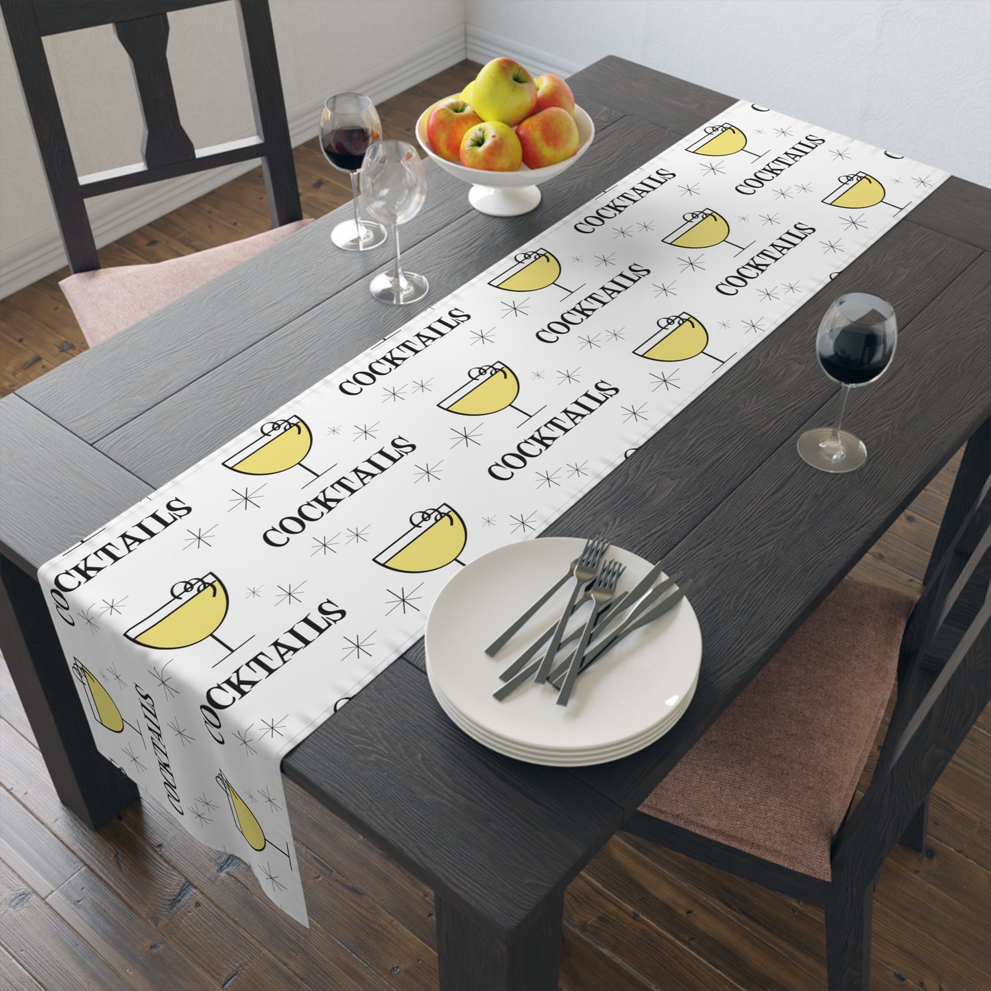 Cocktails Atomic Mid Century Retro Style Cotton Poly Table Runner