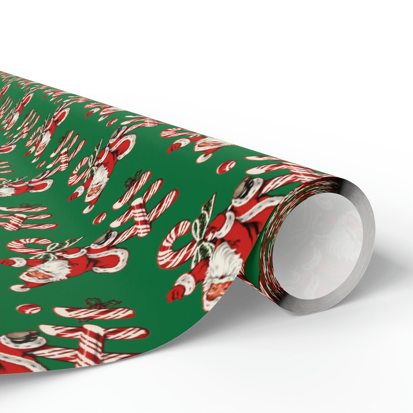 Hi Santa On Candy Cane Retro Christmas Print Holiday Gift Wrap Paper - Glossy Or Matte