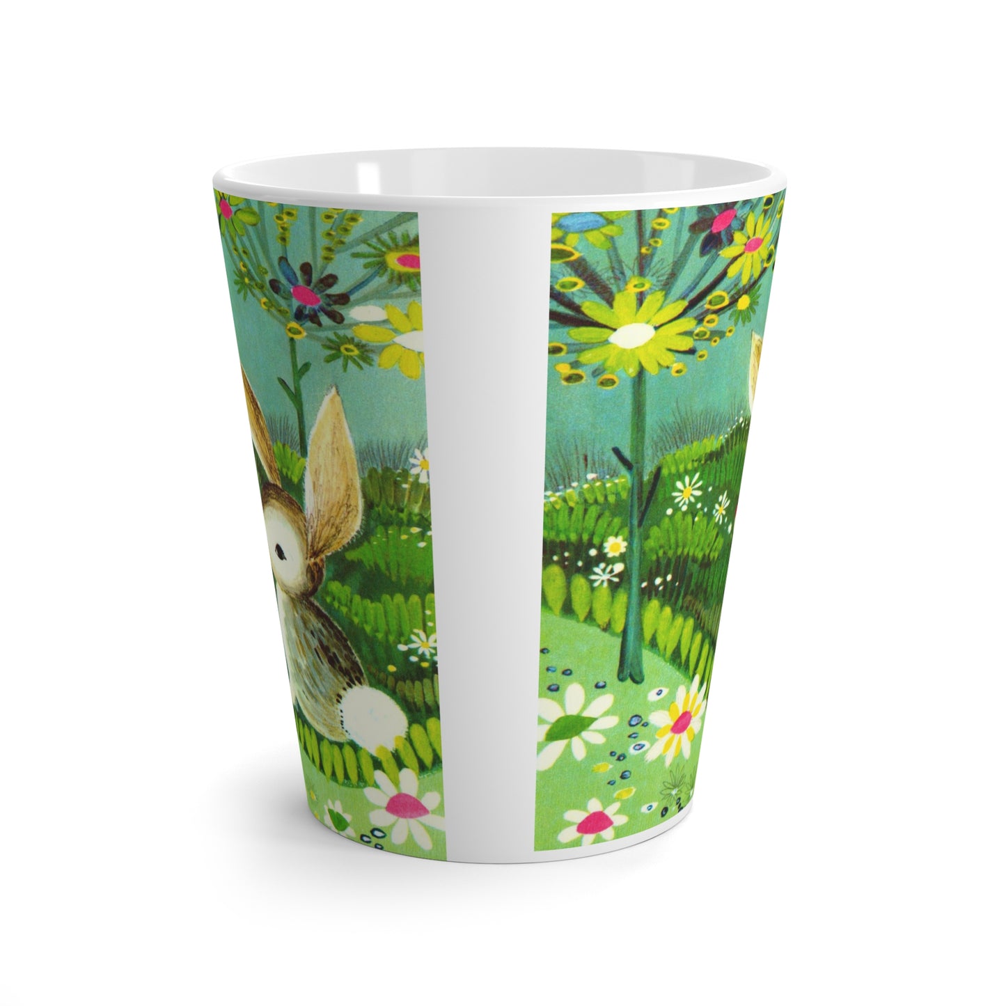 Spring Bunny Flowers Mod Retro Easter Print Latte Coffee Mug