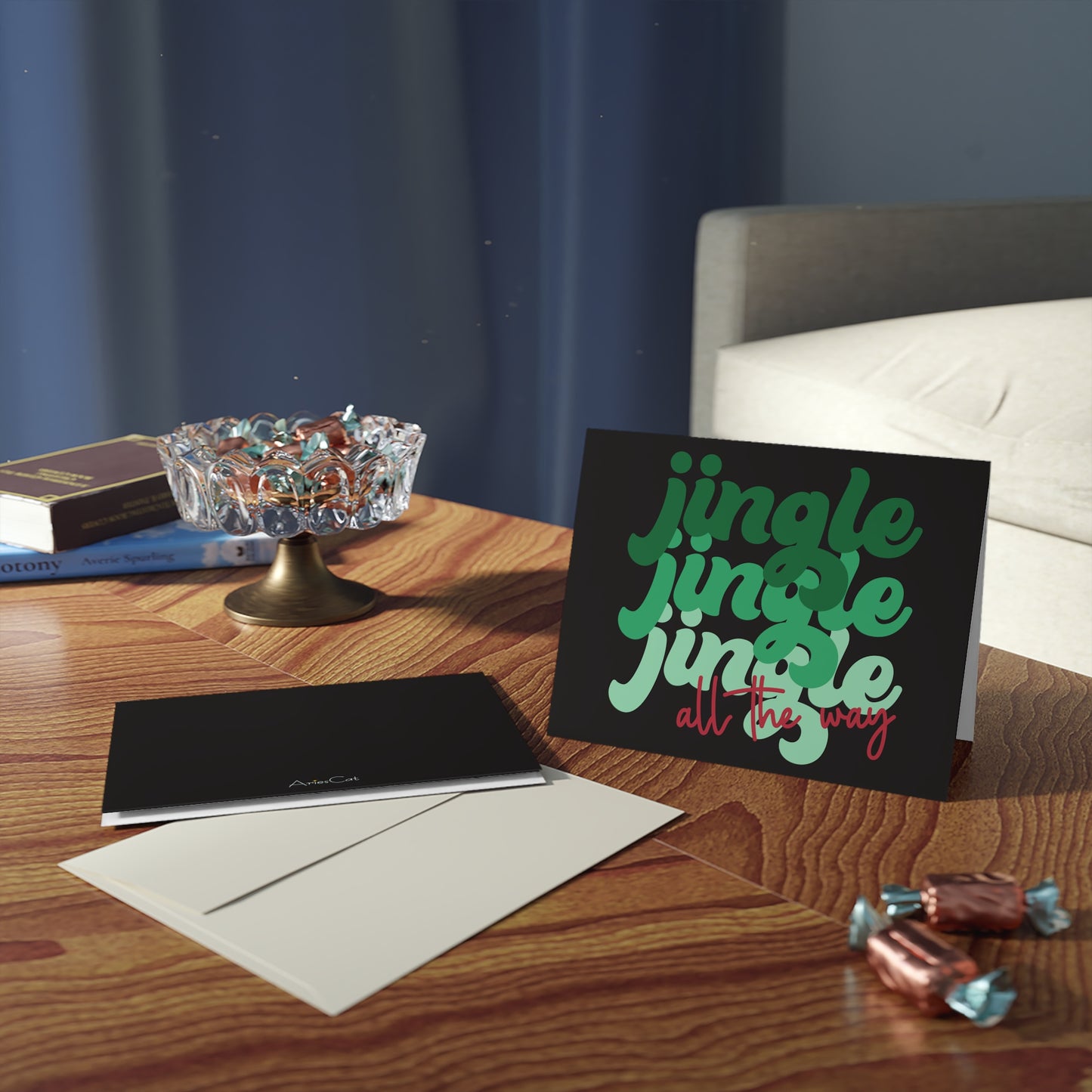 Jingle Jingle Jingle All The Way Christmas Retro Style Matte Greeting Cards (8, 16, and 24 pcs)