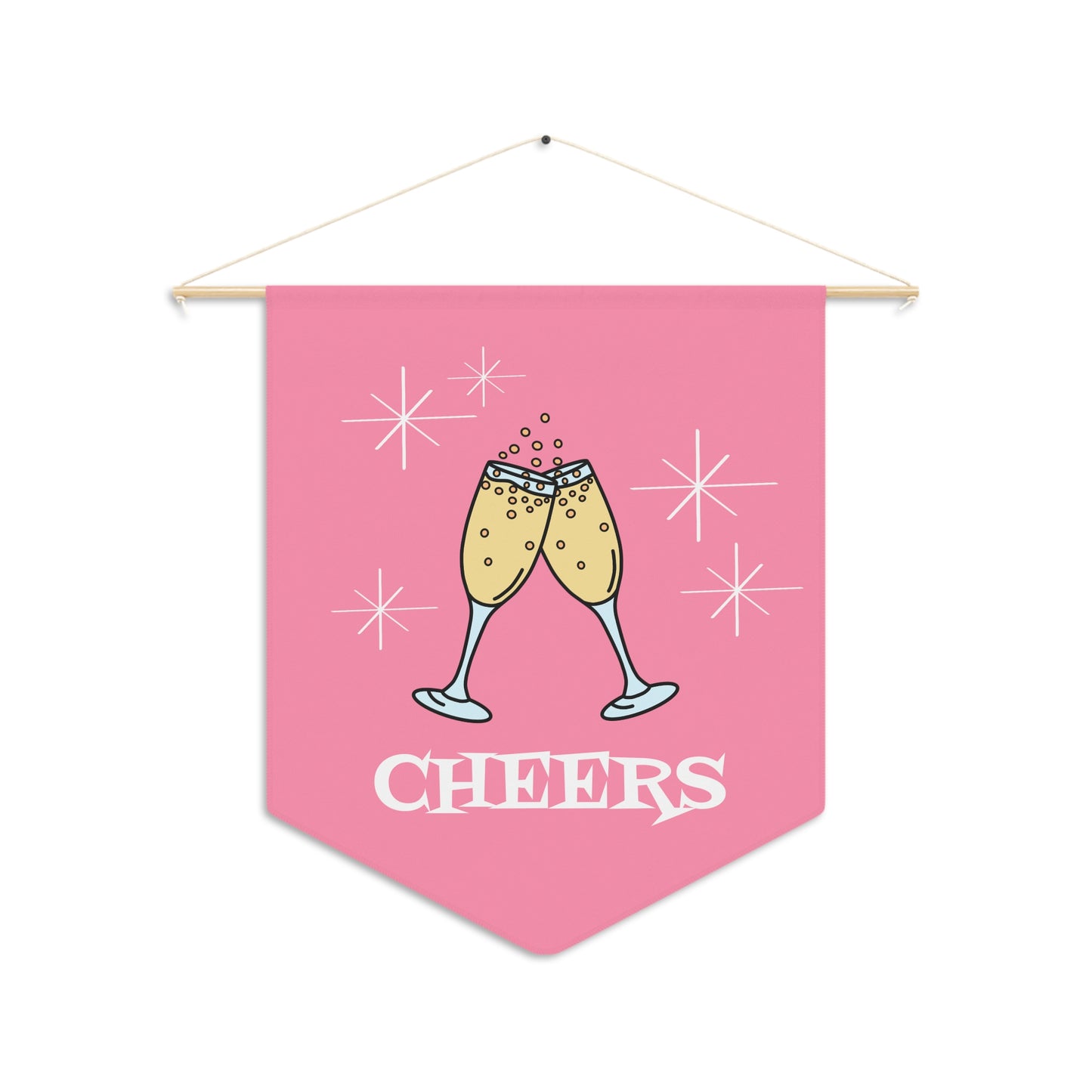 Cheers Champagne Toast Pink Atomic Mid Century Retro Style Pink Wall Hanging Banner Flag