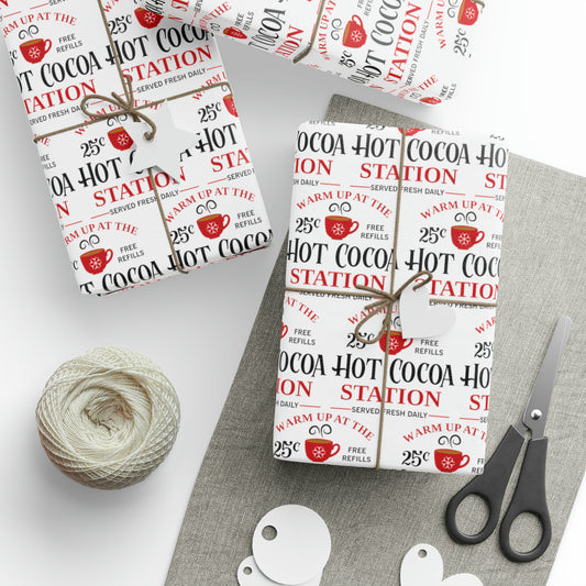 Warm Up At The Hot Cocoa Station Christmas Print Holiday Gift Wrap Paper - Glossy Or Matte