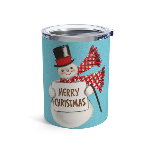 Merry Christmas Snowman Blue Retro Christmas Print Stainless Steel Tumbler 10oz