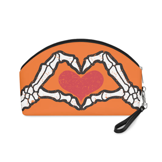 Skeleton Heart Hands Orange Halloween Travel Cosmetic Makeup Bag