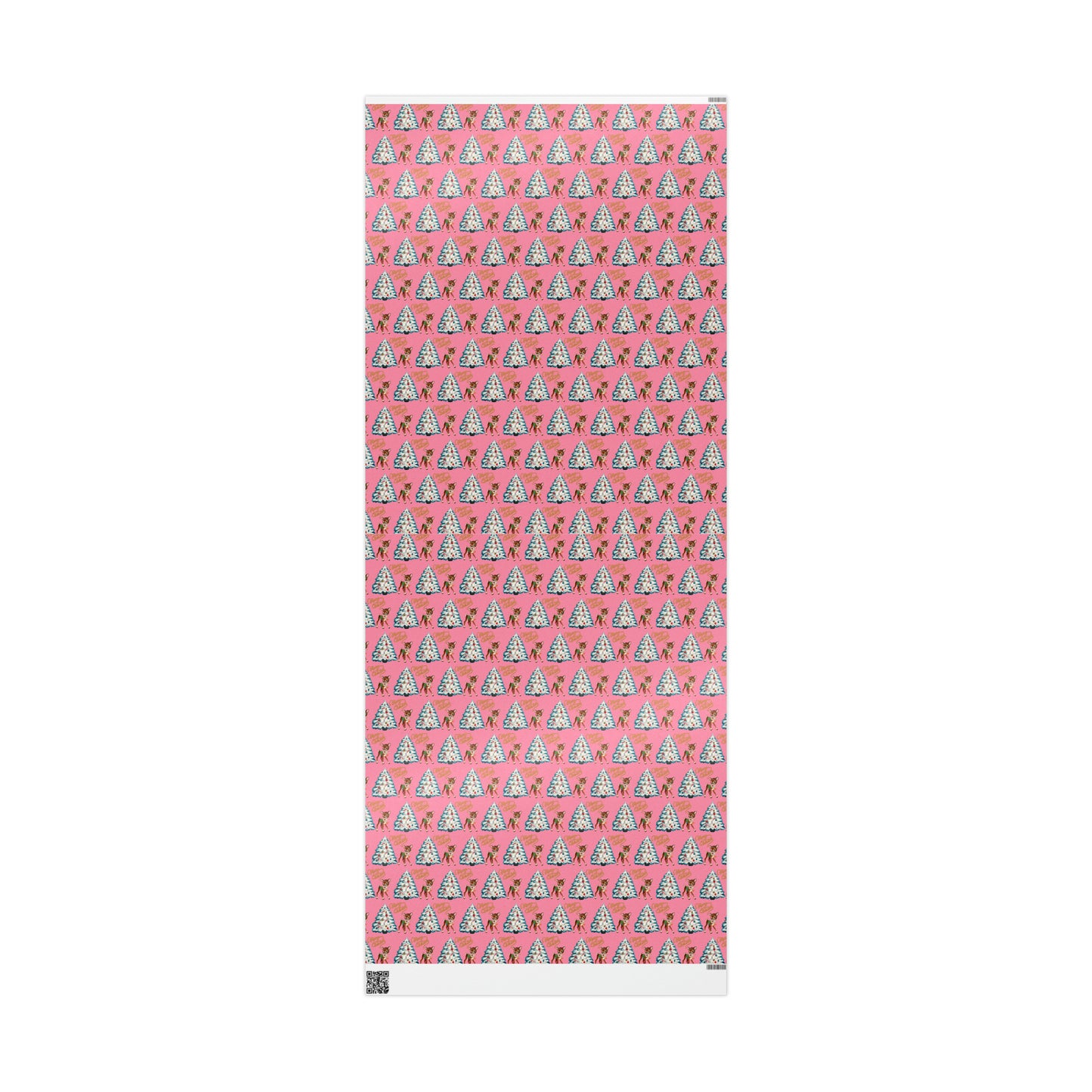 Merry Christmas Reindeer With Candy Cane Tree Pink Mid Century Retro Christmas Print Holiday Gift Wrap Paper - Glossy Or Matte