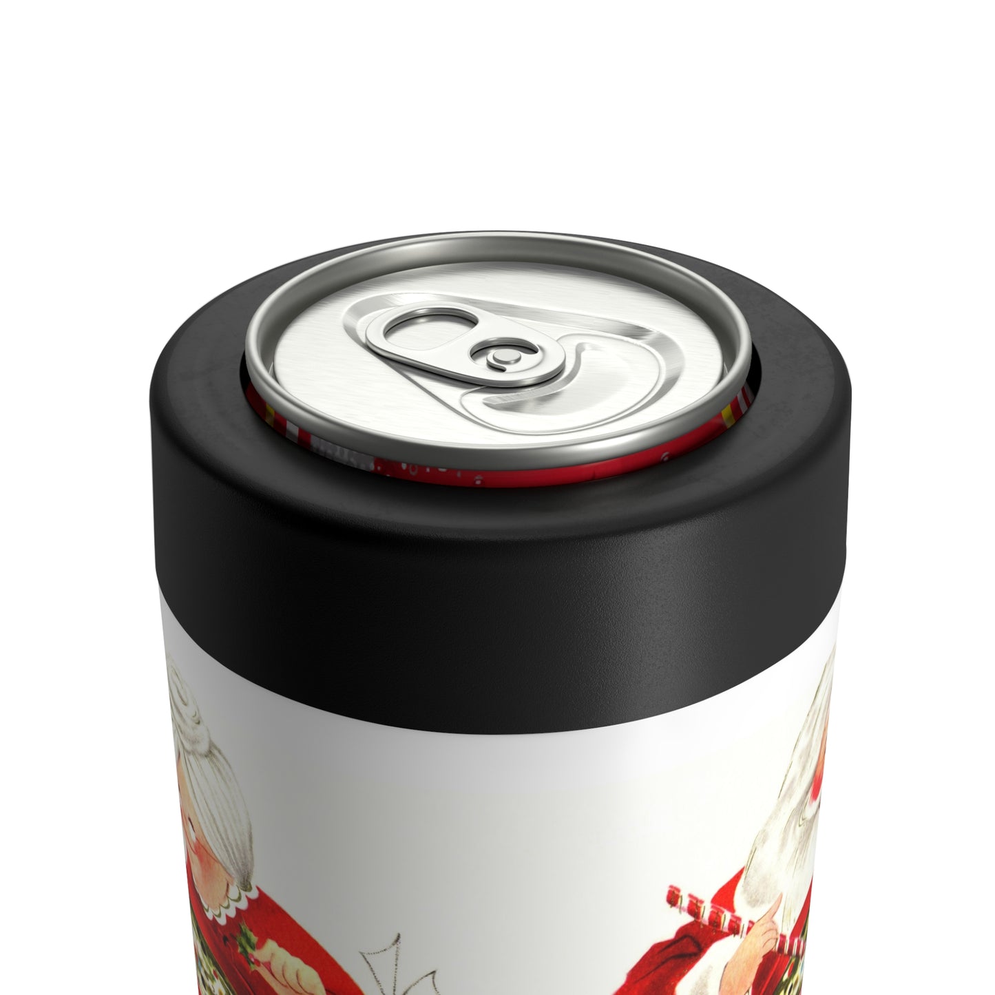 Santa And Mrs. Claus Making Christmas Cheer Retro Christmas Print Stainless Steel Can Holder