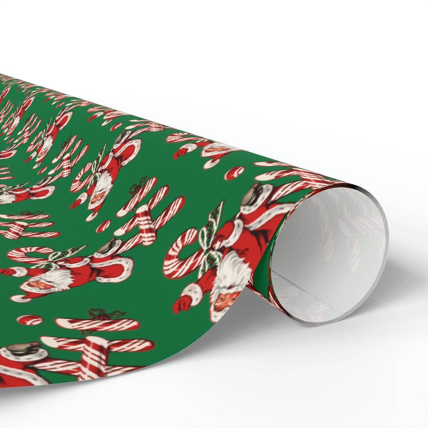 Hi Santa On Candy Cane Retro Christmas Print Holiday Gift Wrap Paper - Glossy Or Matte