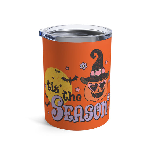 Tis The Season Pumpkin Witch Distressed Halloween Print Autumn Retro Style Stainless Steel Tumbler 10oz