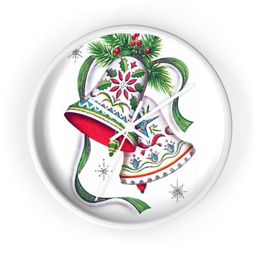 Christmas Bells Century Retro Christmas Print White Christmas Wall Clock