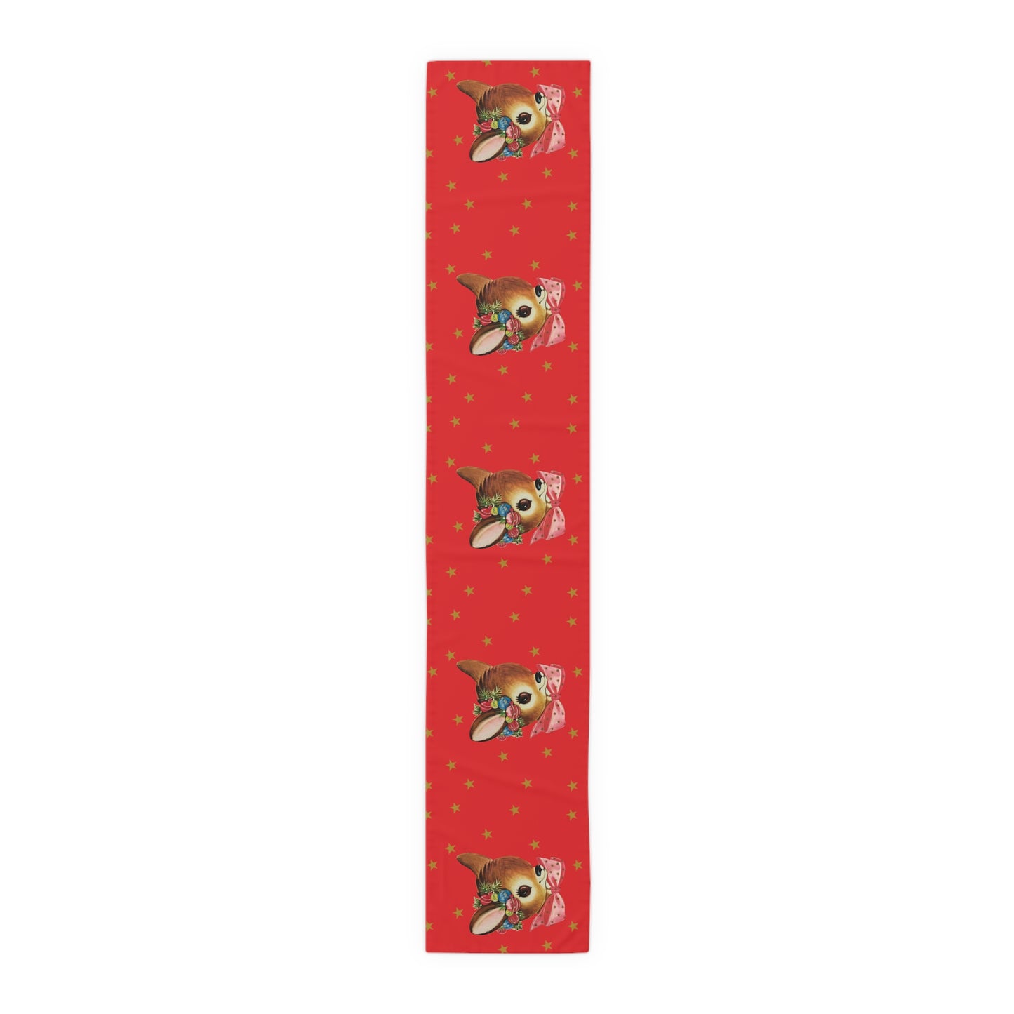 Reindeer Gold Stars Retro Red Christmas Print Home Decor Cotton Poly Table Runner