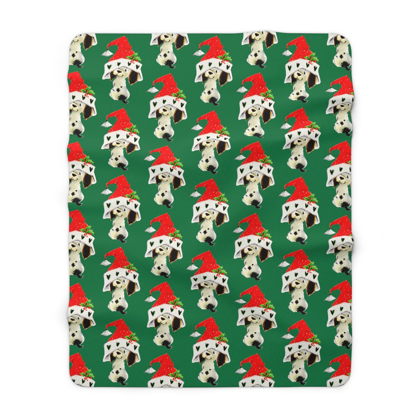 Christmas Dalmation Puppy In Santa Hat Mid Century Retro Christmas Print Sherpa Fleece Blanket