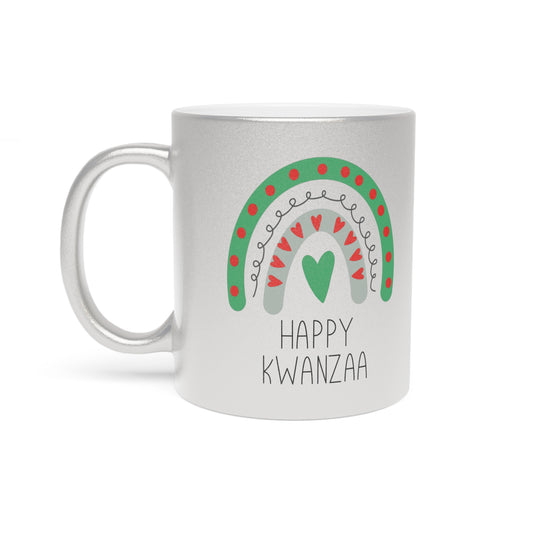 Happy Kwanzaa Boho Rainbow Silver Metallic Mug