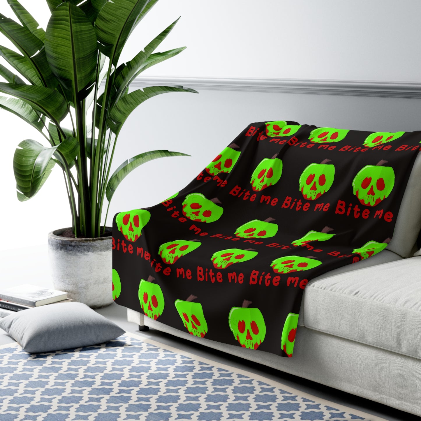 Bite Me Poison Apple Halloween Sherpa Fleece Blanket