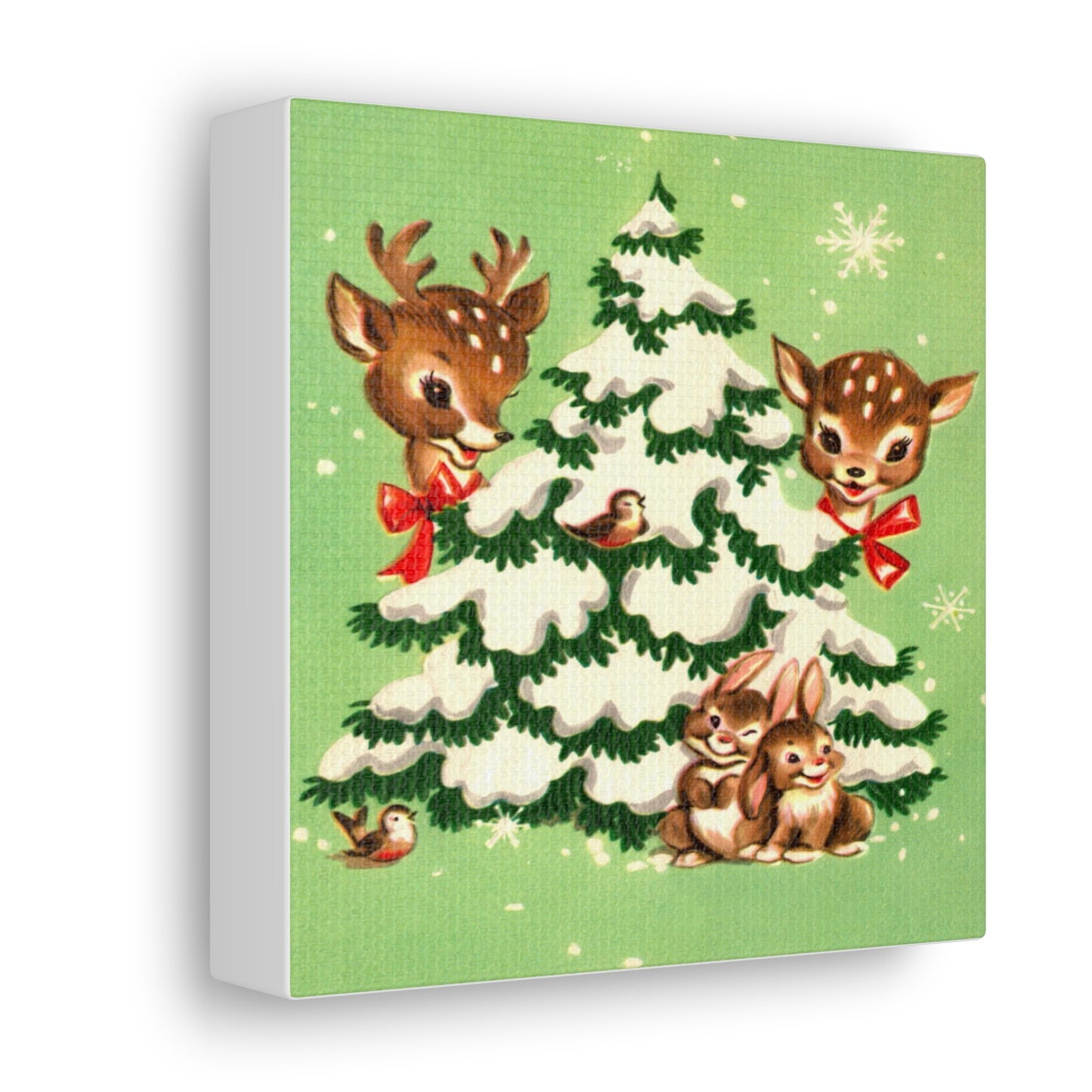 Christmas Reindeer Tree Mid Century Retro Christmas Canvas Gallery Wrap