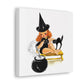 Orange Witch Black Cat Retro Halloween Decor Print Canvas Gallery Wrap