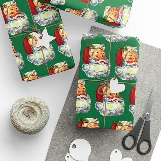 Merry Christmas Santa Retro Christmas Print Holiday Gift Wrap Paper - Glossy Or Matte