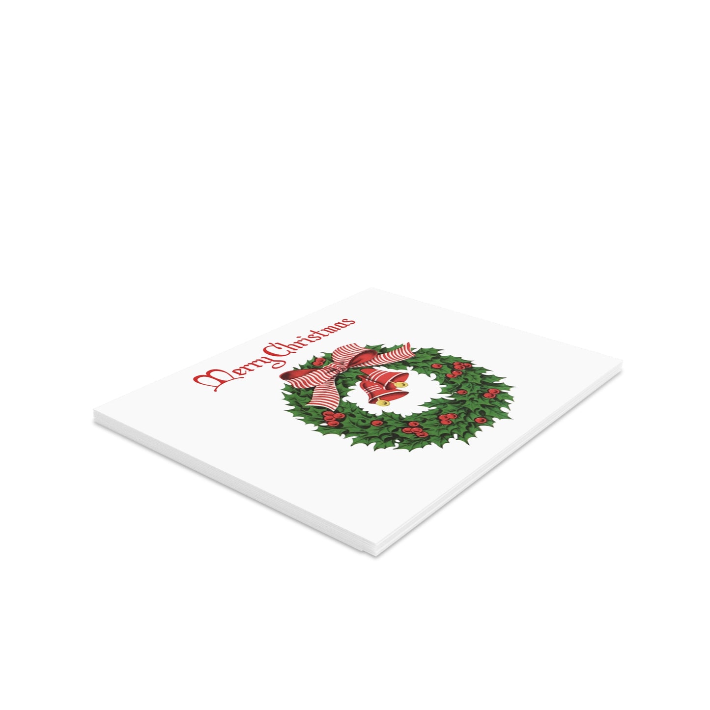 Merry Christmas Wreath Mid Century Retro Christmas Print Matte Greeting Cards (8, 16, and 24 pcs)