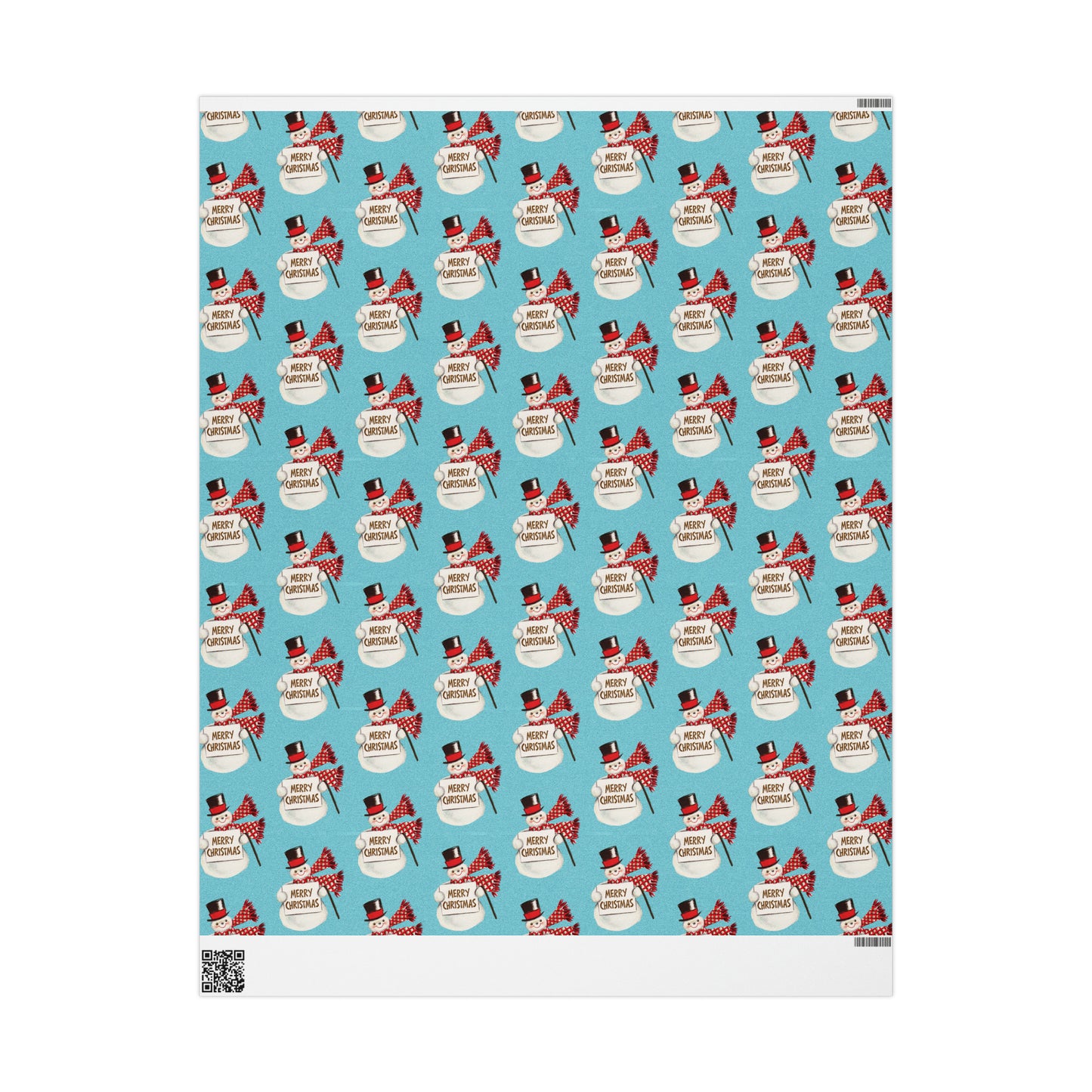 Merry Christmas Snowman Blue Mid Century Retro Christmas Print Holiday Gift Wrap Paper - Glossy Or Matte