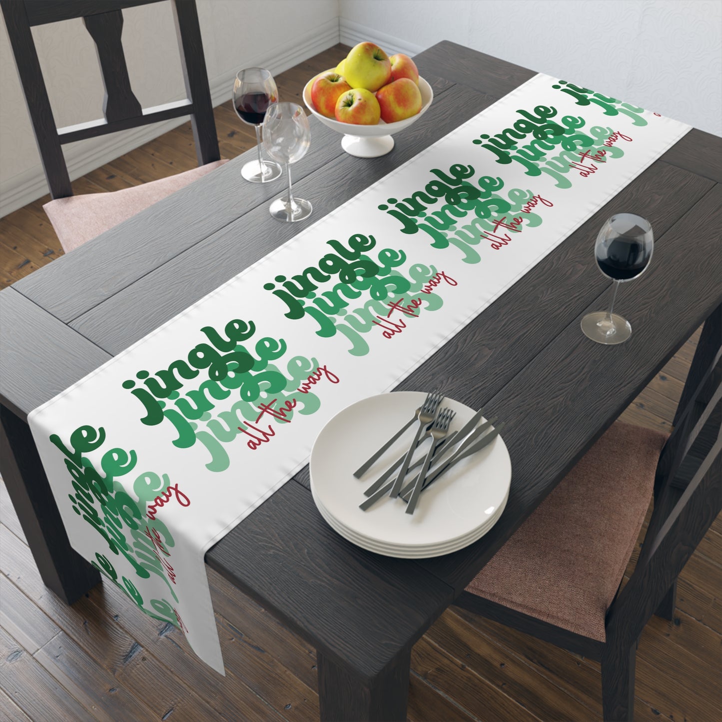 Jingle Jingle Jingle All The Way Retro Style Christmas Print Home Decor Cotton Poly Table Runner