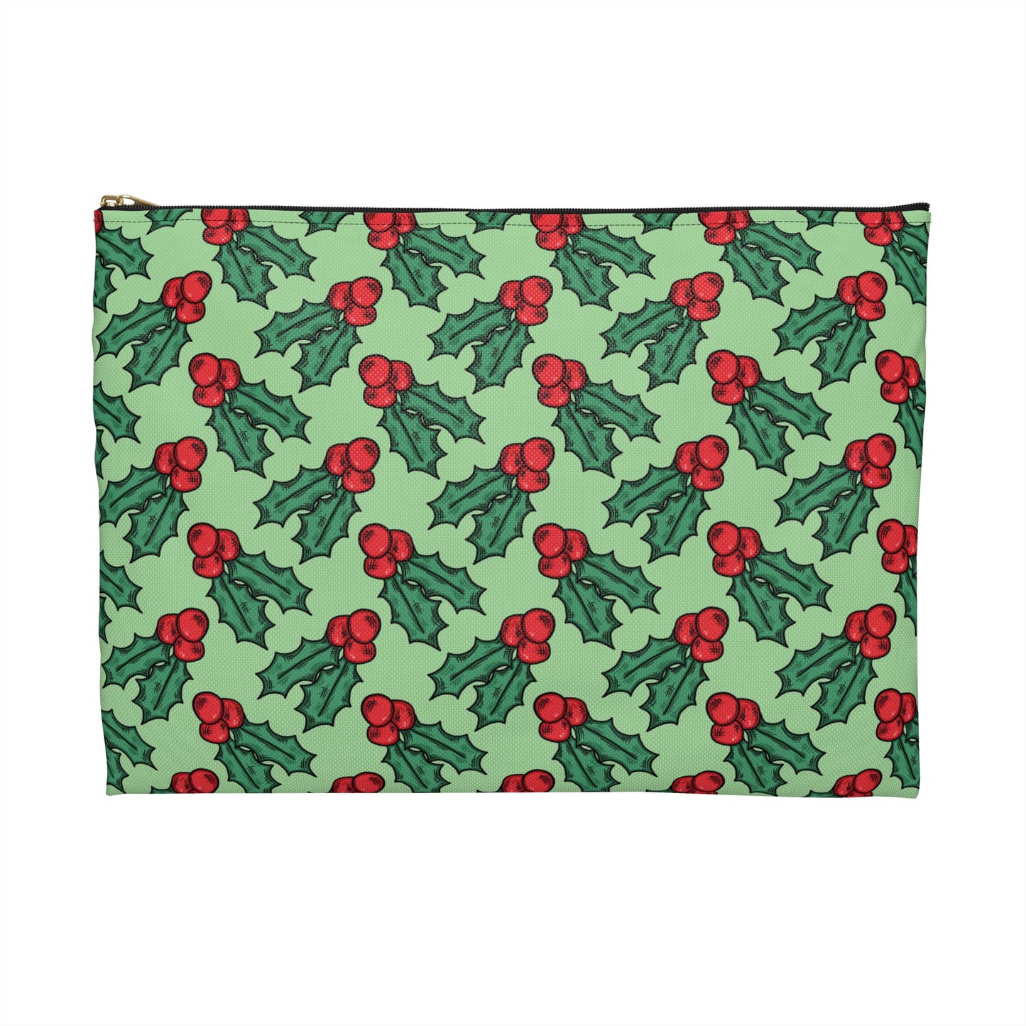 Cute Christmas Holly Green Christmas Print Polyester Accessory Pouch Travel Bag