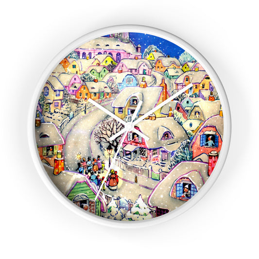 Christmas Town Retro Print White Christmas Wall Clock