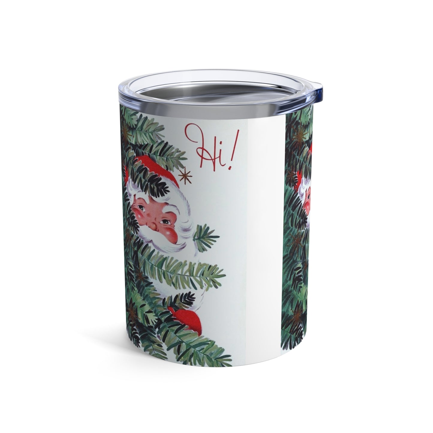 Hi! Santa In Christmas Tree Mid Century Retro Christmas Print Stainless Steel Tumbler 10oz