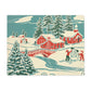Winter Village Town Retro Christmas Print Holiday Cotton Placemat - 18" x 14"