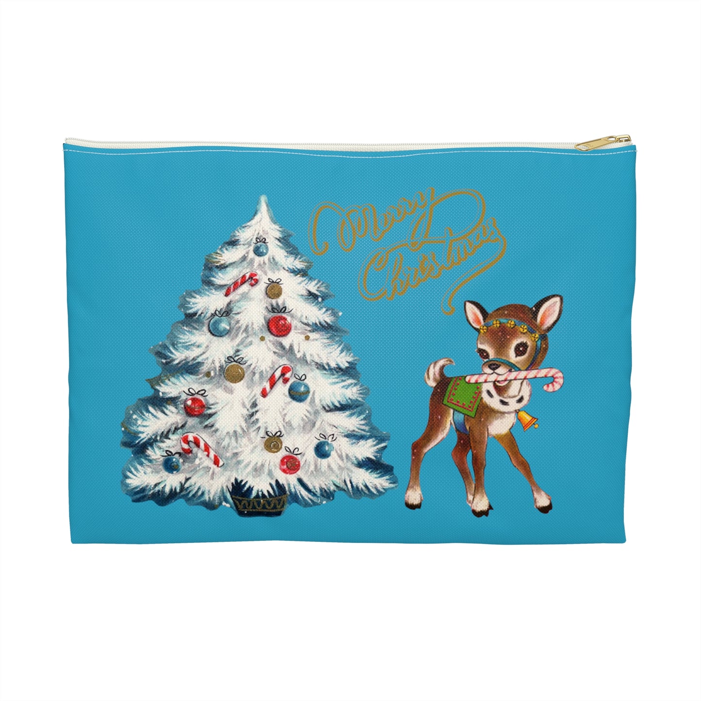 Merry Christmas Reindeer Tree Retro Christmas Print Polyester Accessory Pouch Travel Bag