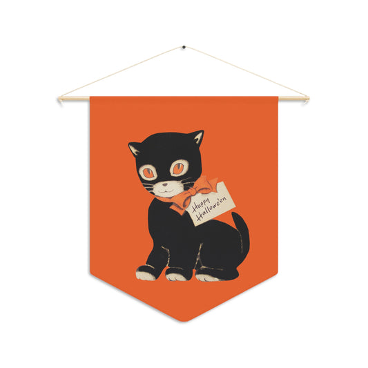 Happy Halloween Black Cat Retro Halloween Print Style Decor Print Wall Hanging Banner Flag