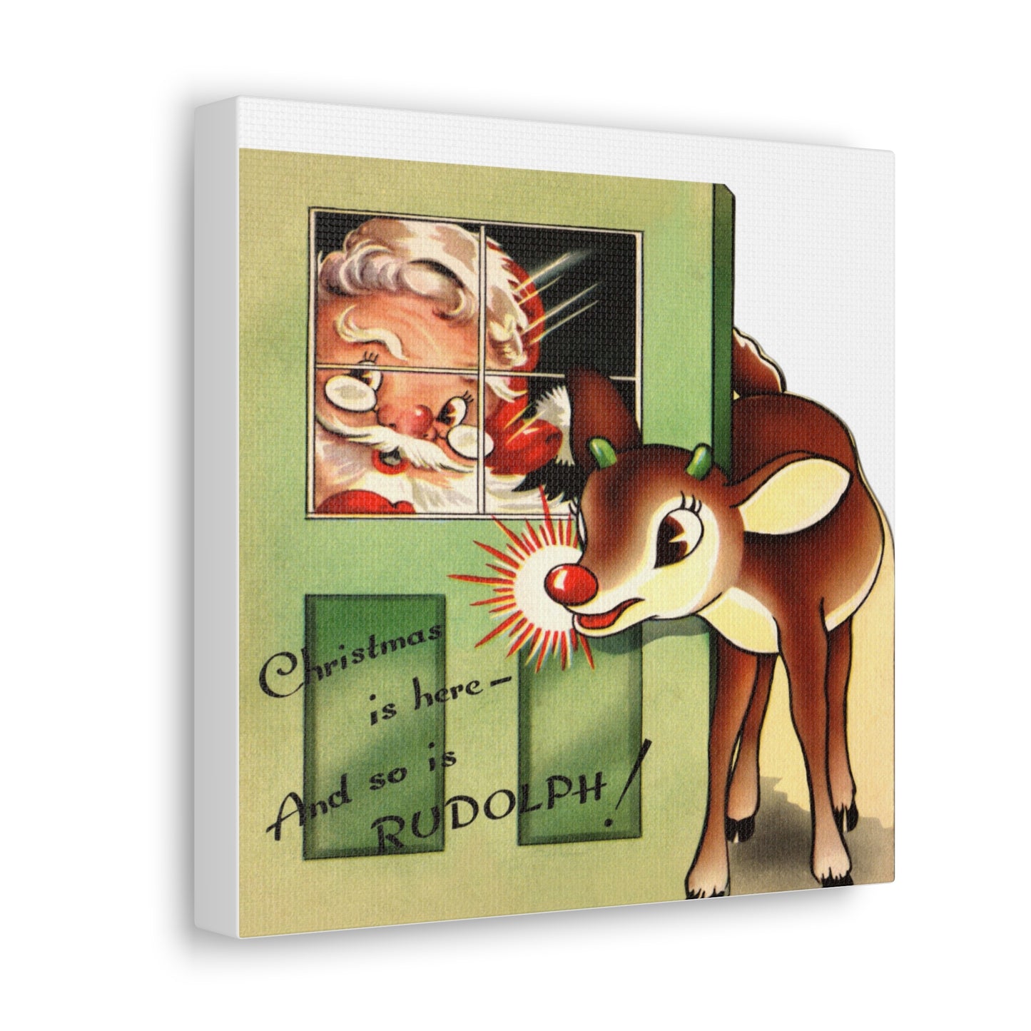 Rudolph And Santa Mid Century Retro Christmas Canvas Gallery Wrap