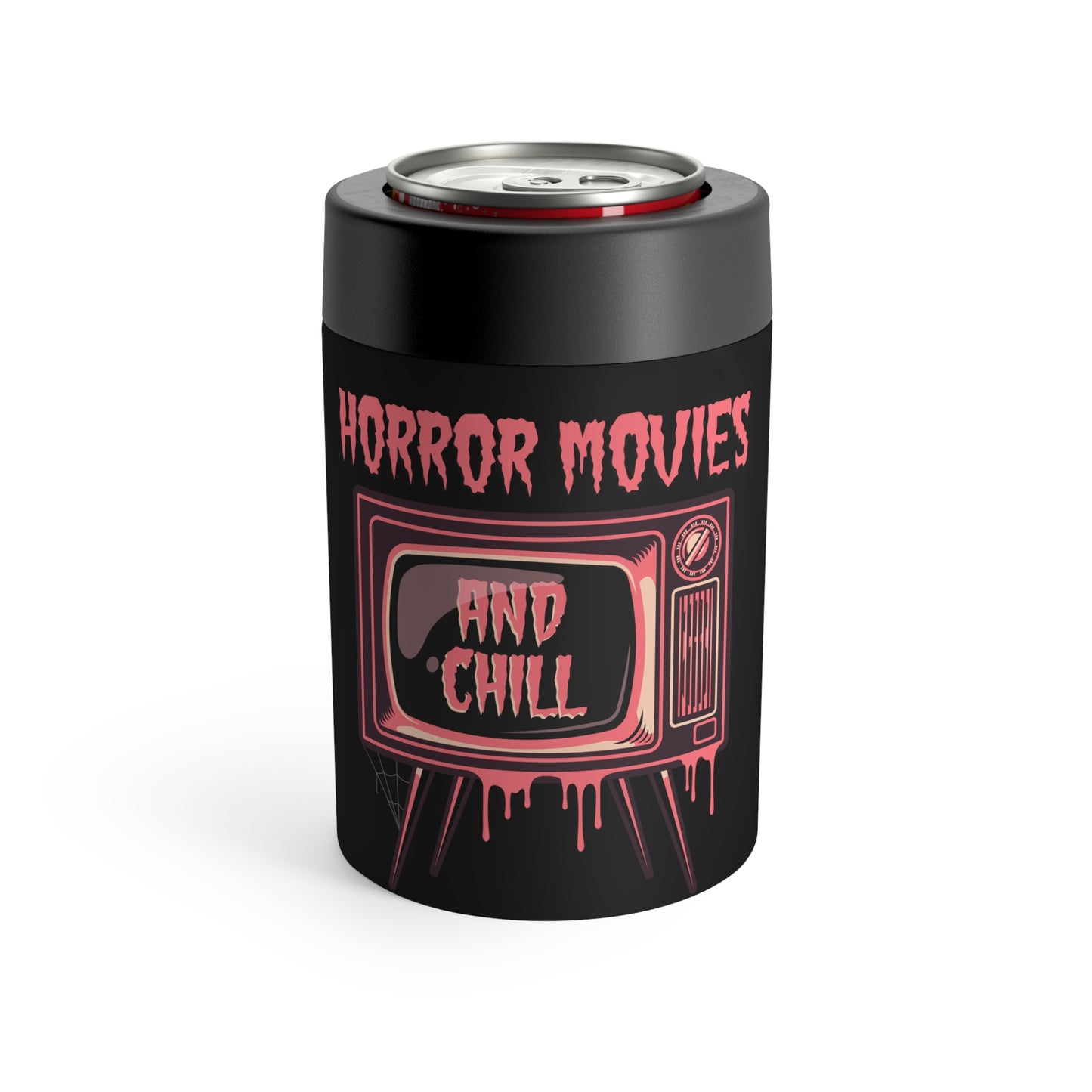 Horror Movies And Chill Retro Television Halloween Stainless Steel Can Holder