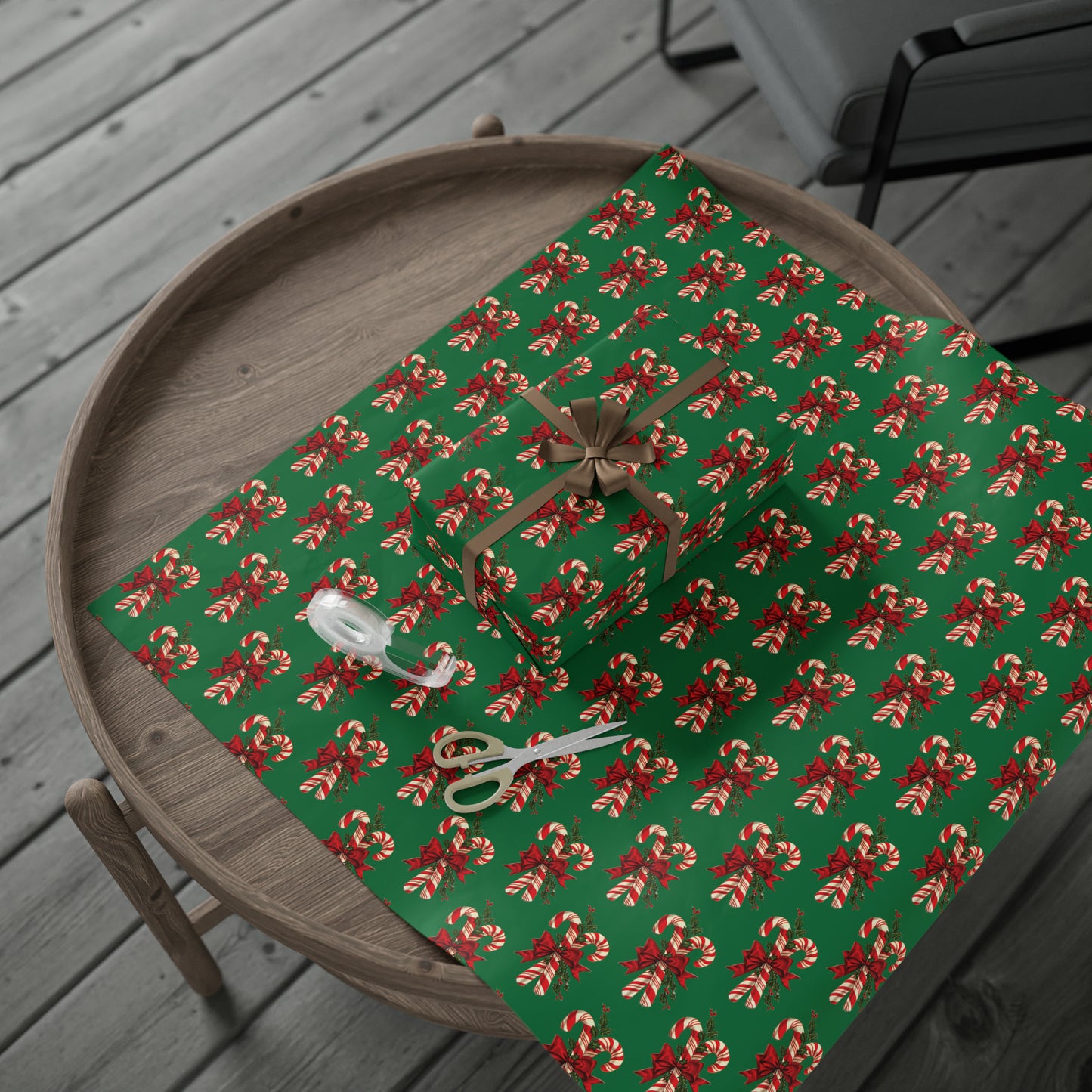 Retro Candy Canes Green Mid Century Retro Christmas Print Holiday Gift Wrap Paper - Glossy Or Matte