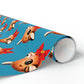 Reindeer With Bow Blue Mid Century Retro Christmas Print Holiday Gift Wrap Paper - Glossy Or Matte