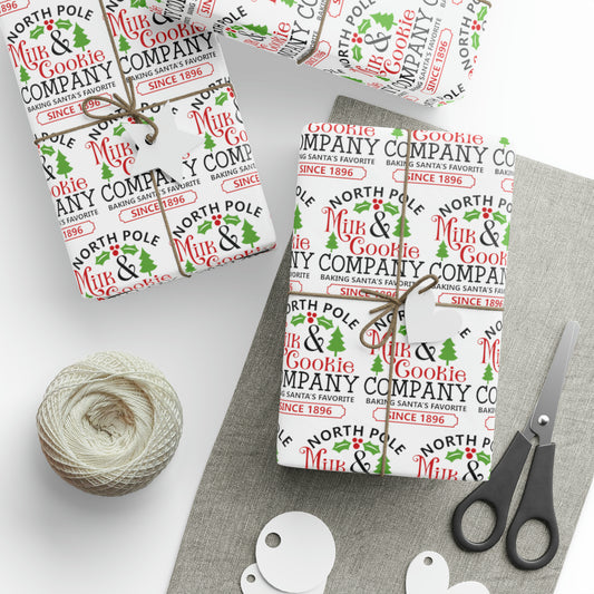 North Pole Milk And Cookie Company Christmas Print Holiday Gift Wrap Paper - Glossy Or Matte