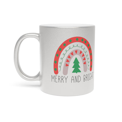 Merry And Bright Boho Rainbow Christmas Silver Metallic Mug