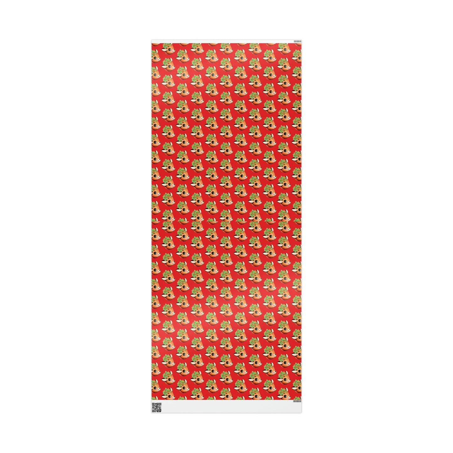 Reindeer With Holly And Bells Red Mid Century Retro Christmas Print Holiday Gift Wrap Paper - Glossy Or Matte