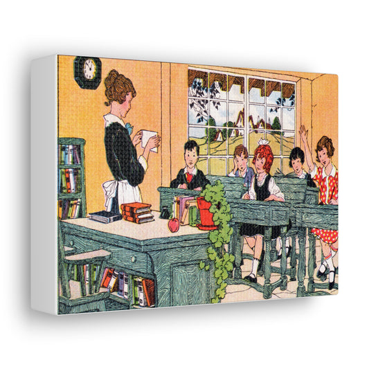 Teacher With Students In Classroom Retro Vintage Print Canvas Gallery Wraps