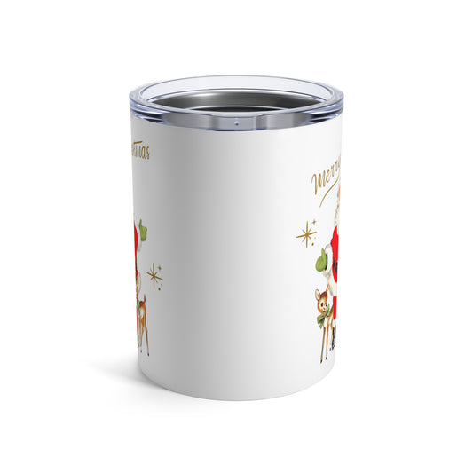 Merry Christmas Santa Reindeer Gold Stars Retro Christmas Print Stainless Steel Tumbler 10oz