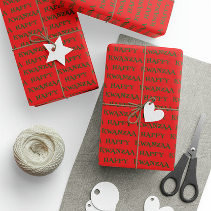 Happy Kwanzaa Red And Green Atomic Retro Style Holiday Gift Wrap Paper - Glossy Or Matte