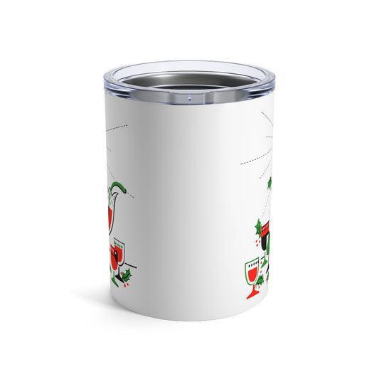 Christmas Cocktails Punchbowl Mid Century Retro Christmas Print Stainless Steel Tumbler 10oz